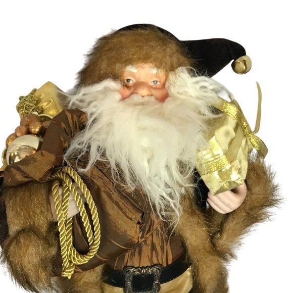 Safari Christmas Santa Claus Figurine Home Decor With Faux Fur & Gifts 20" - Picture 9 of 13